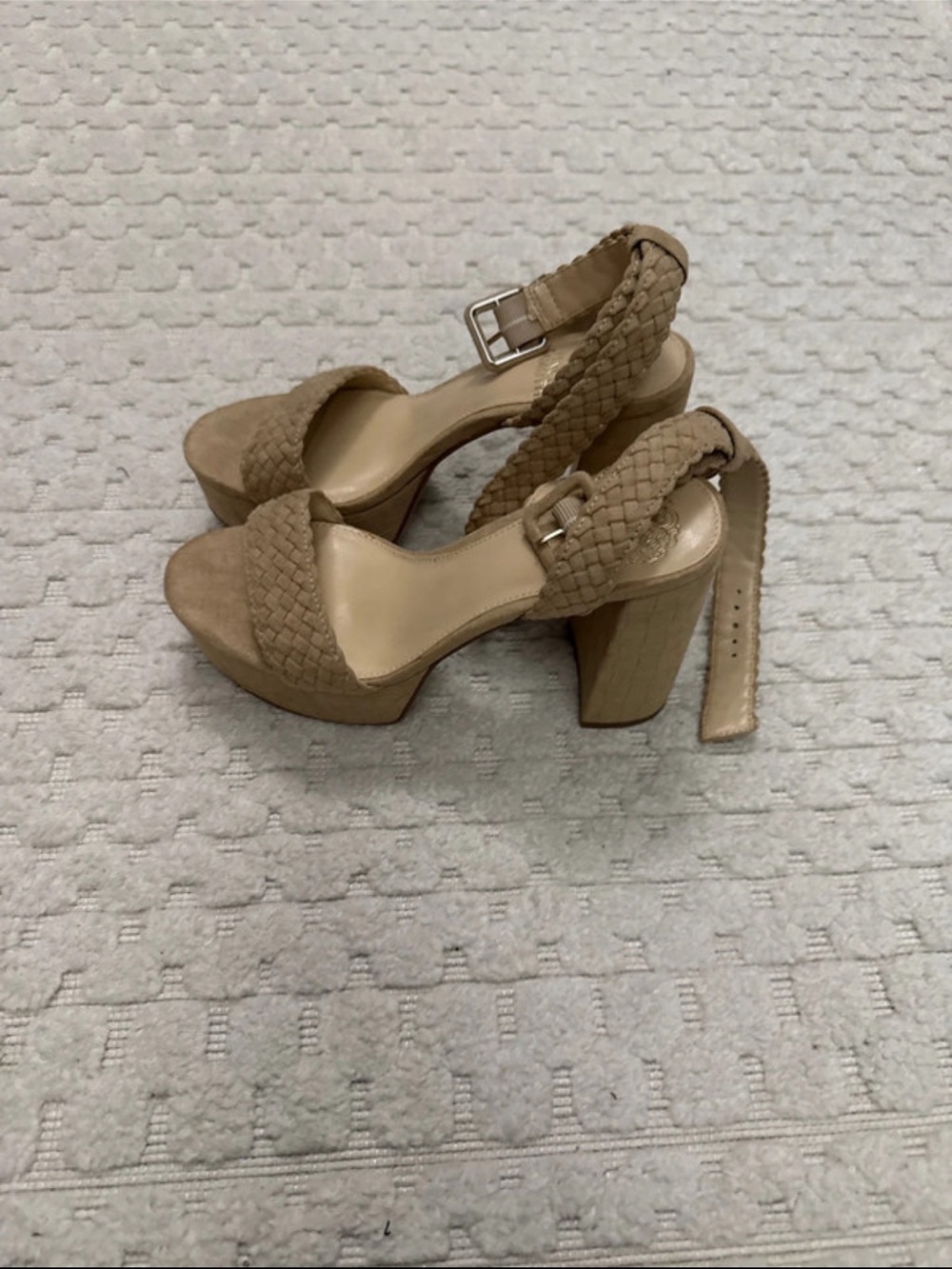 Vince Camuto Braided Platform Block Heel Sandals - Beige